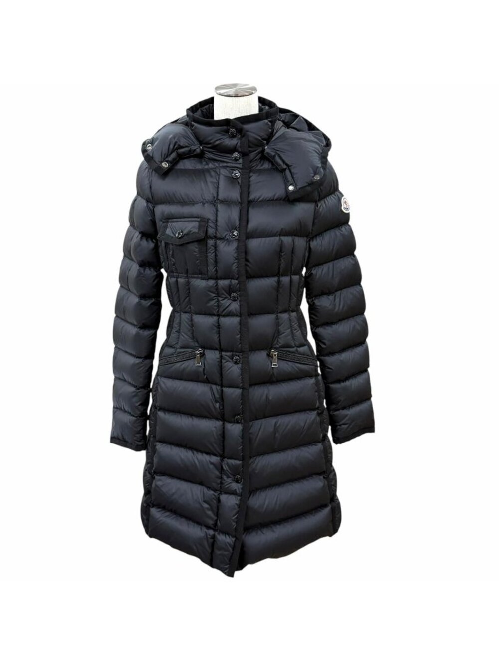 Moncler Hermine Hood Logo Patch Down Coat Black Garment Hanger Included 1